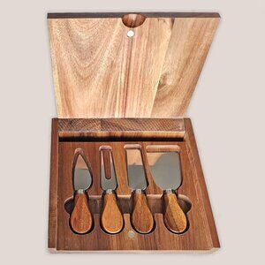 NEW La Cuisine Acacia Wood Cheese Board with Serving Set